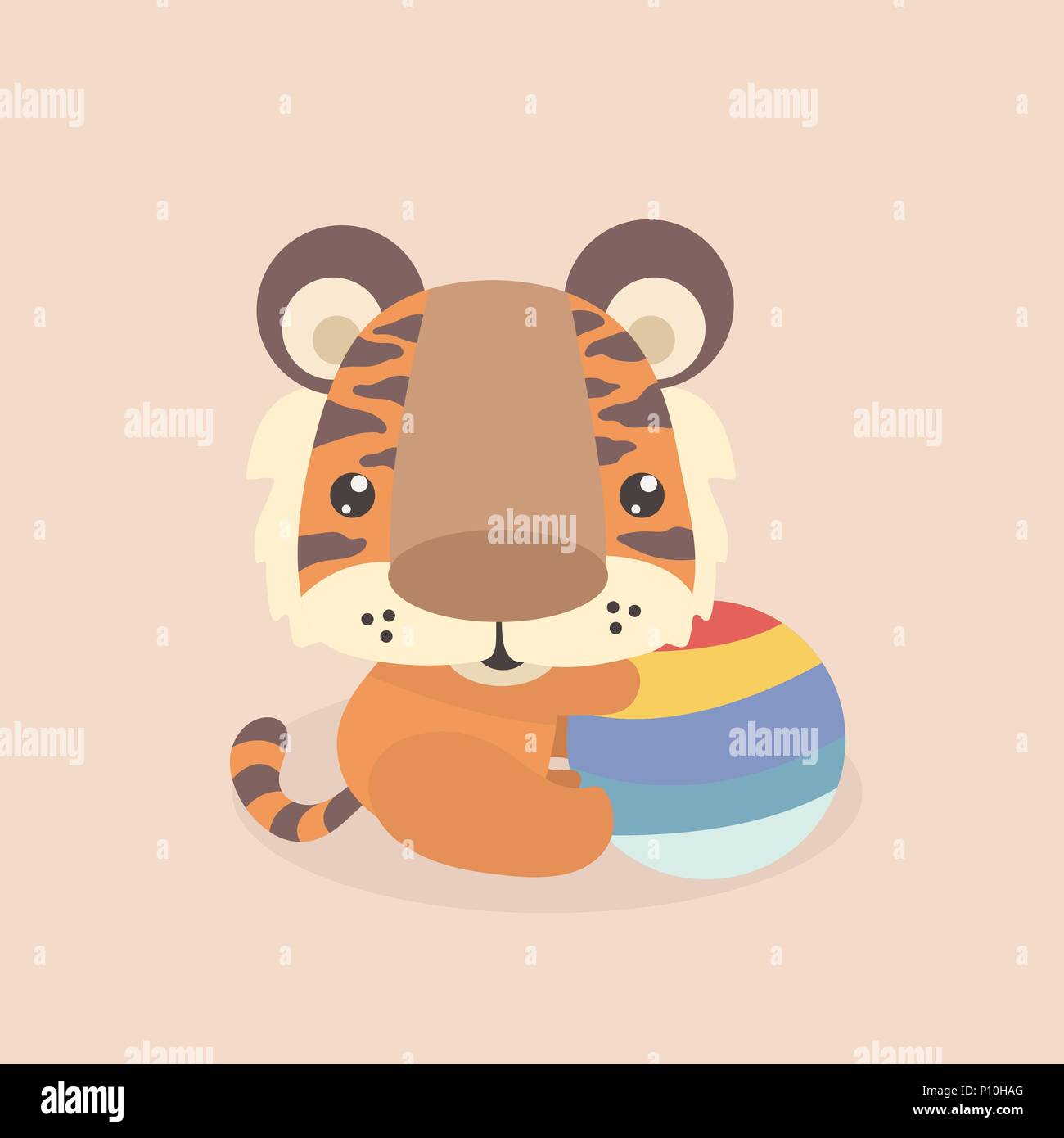 Cute little tiger on pastel background. Stock Vector