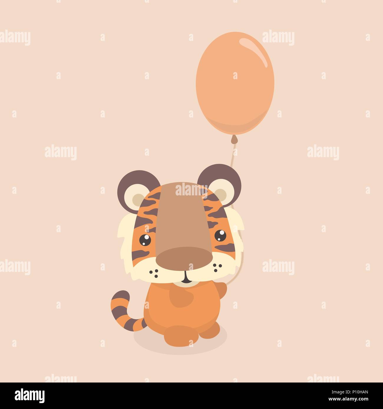 Cute little tiger on pastel background. Stock Vector