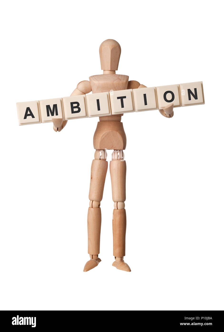 Wooden figurine with the word AMBITION isolated on white background Stock Photo