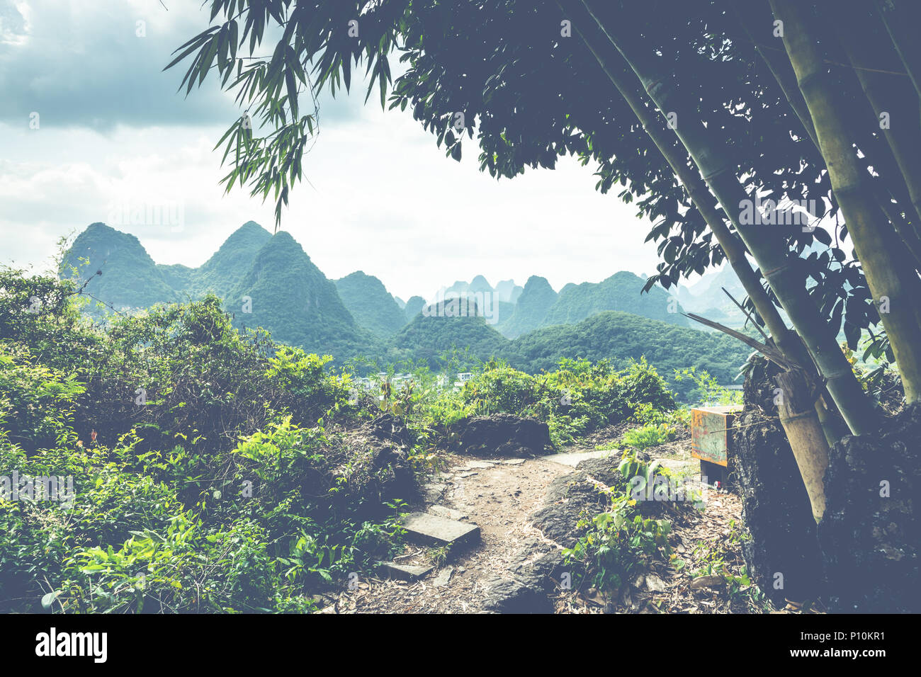 Landscape of Guilin, Karst mountains. Located near Yangshuo, Guilin, Guangxi, China. Stock Photo