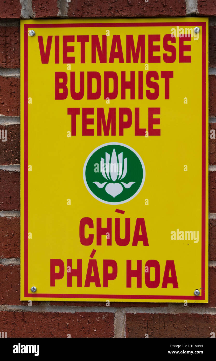 HICKORY, NC, USA31 MAY 18 A sign identifying Chua Phap Hoa, a