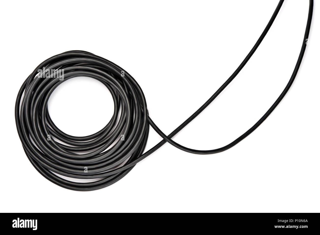 Black electric cable on white background. Stock Photo