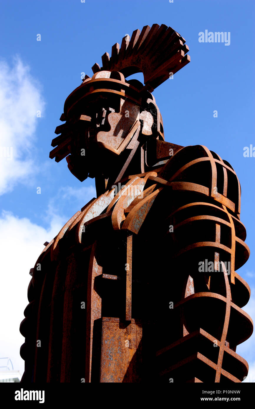 Sculpture of a Roman Centurion by John O’Rourke called Sentius Tectonicus at the Segedunum roman fort at Wallsend Stock Photo
