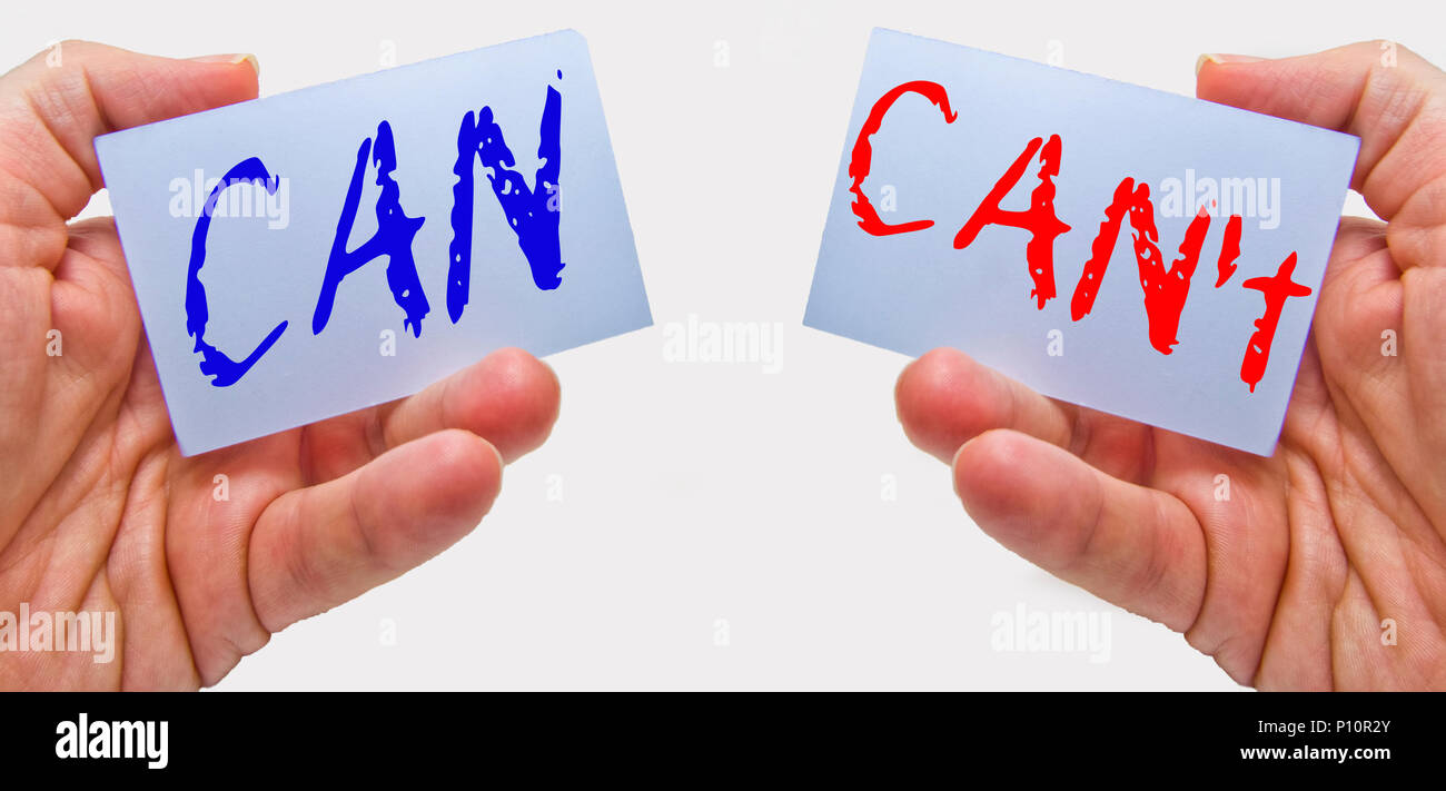 you can, you can't motivation message hold on hands of a business man  for teamwork concept Stock Photo