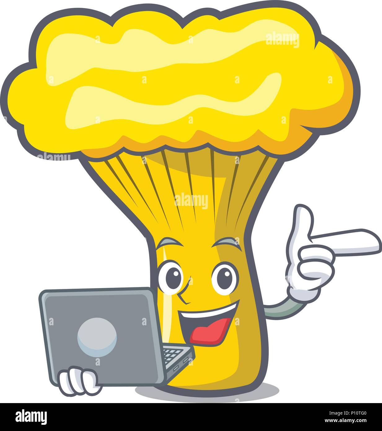 With laptop chanterelle mushroom character cartoon Stock Vector Image