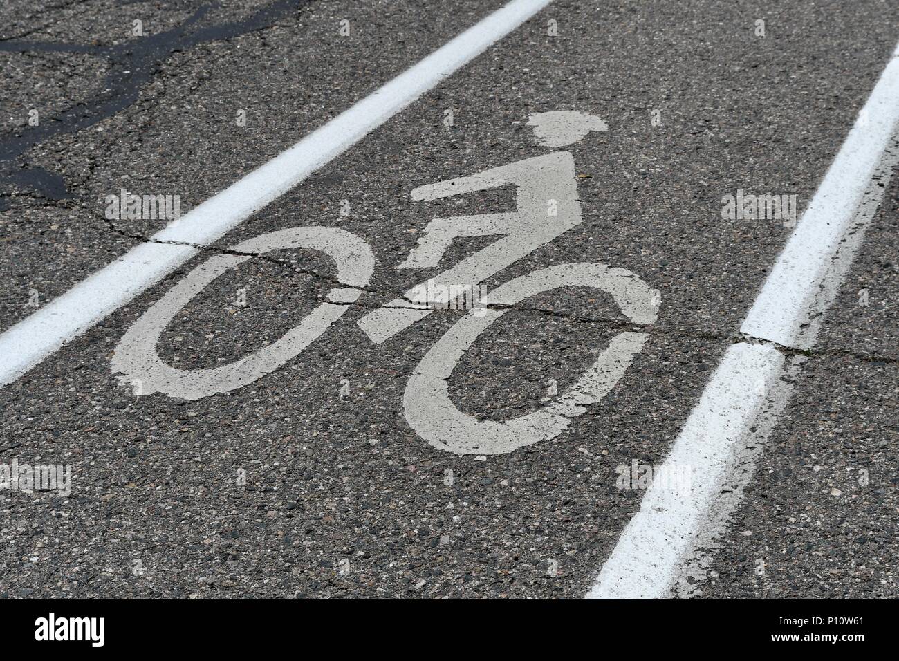 Bike Route pictogram on asphalt Stock Photo