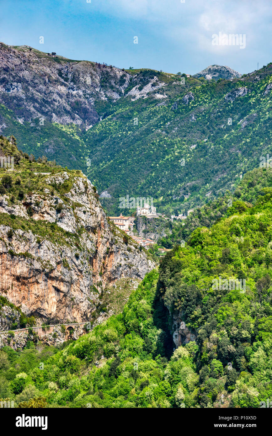 Lao River Gorge Town Of Papasidero In Distance Orsomarso Massif 