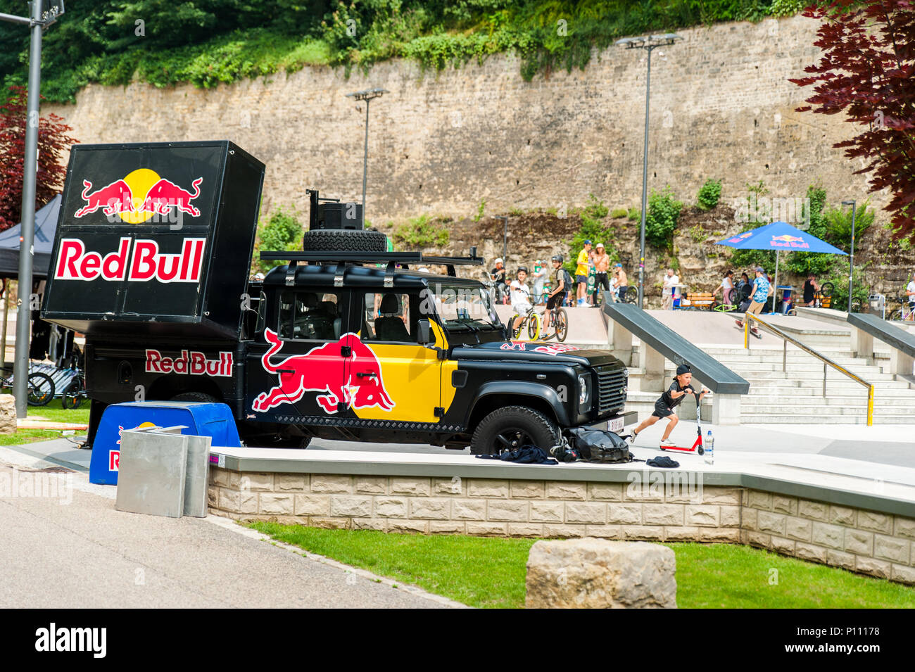 Redbull truck during the acrobatics event, Luxembourg Stock Photo