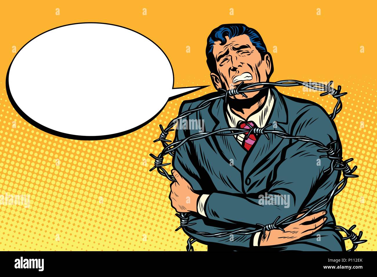 Businessman in barbed wire Stock Vector