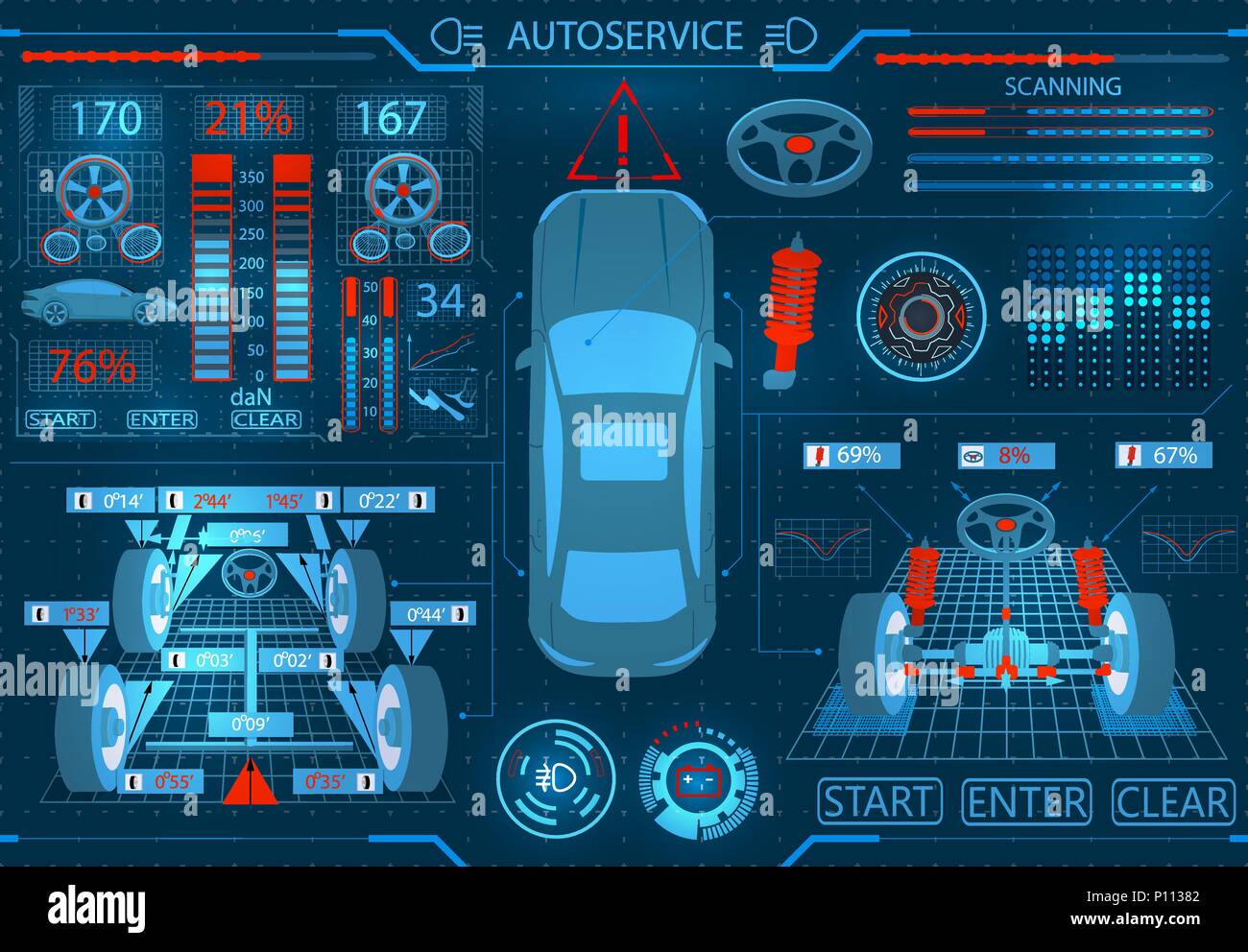 Car service. Scanning. Graphical interface. Diagnostic alignment of the