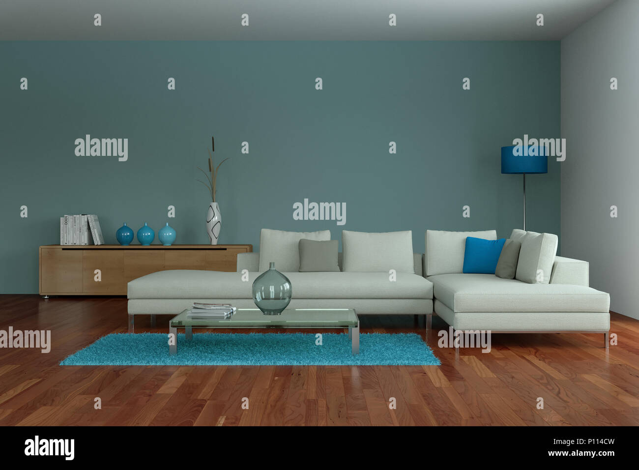 modern blue living room interior design Stock Photo Alamy