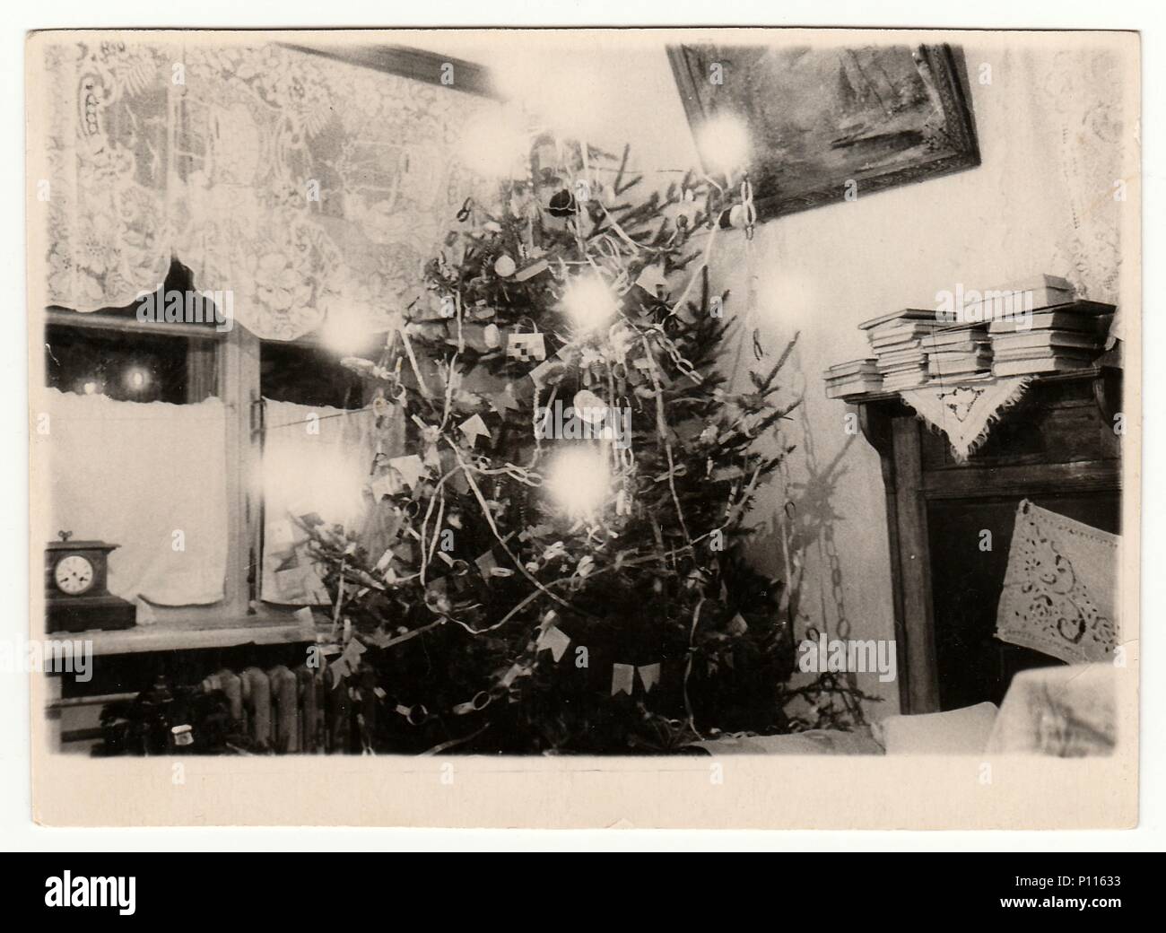 USSR - CIRCA 1980s: Vintage photo shows a Christmas tree. Stock Photo