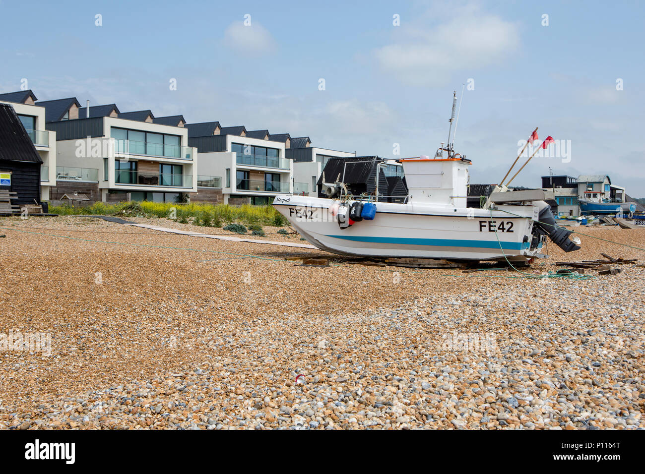 New building development on Fisherman's beach, Hythe, Kent, UK Stock