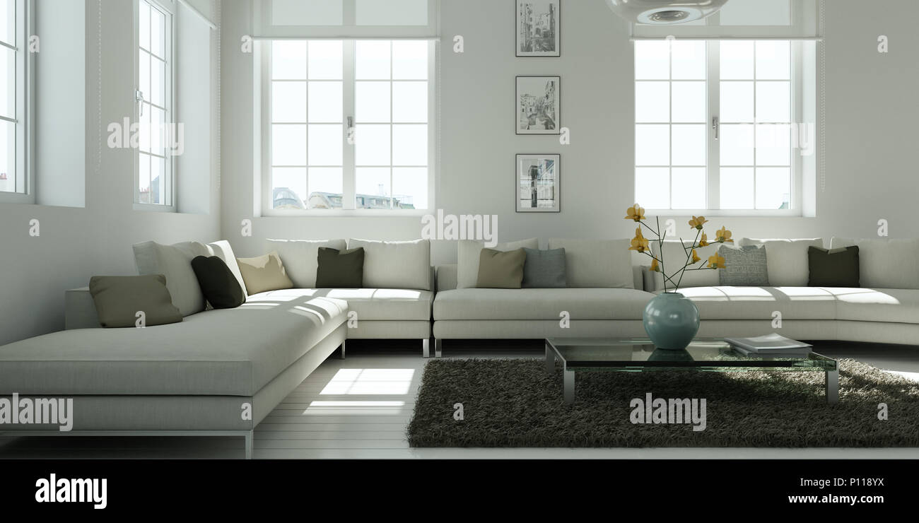 modern white living room interior design Stock Photo - Alamy