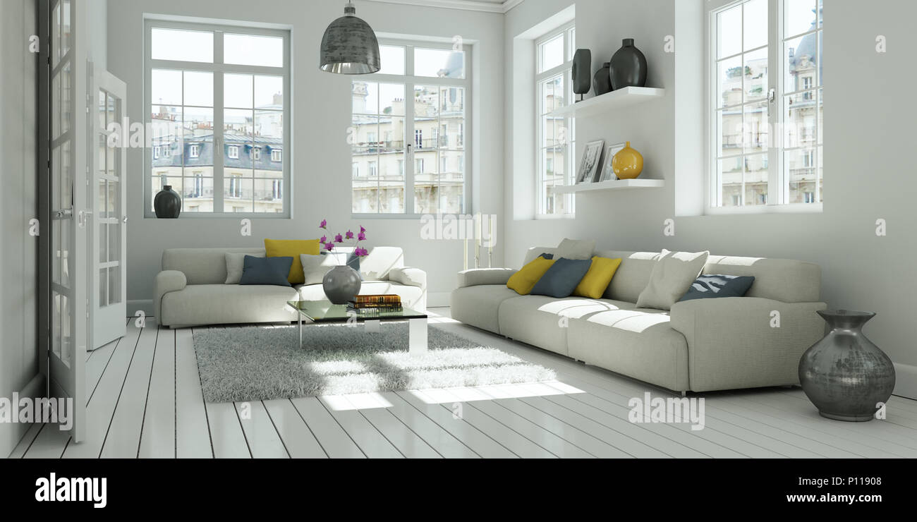 modern white living room interior design Stock Photo - Alamy
