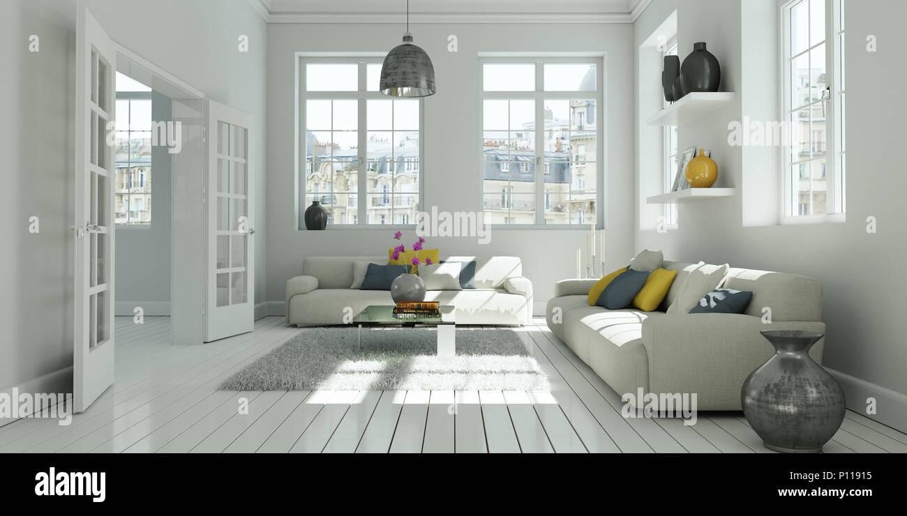 modern white living room interior design Stock Photo - Alamy