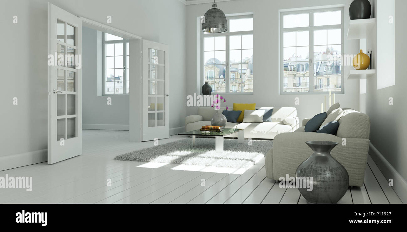 modern white living room interior design Stock Photo - Alamy