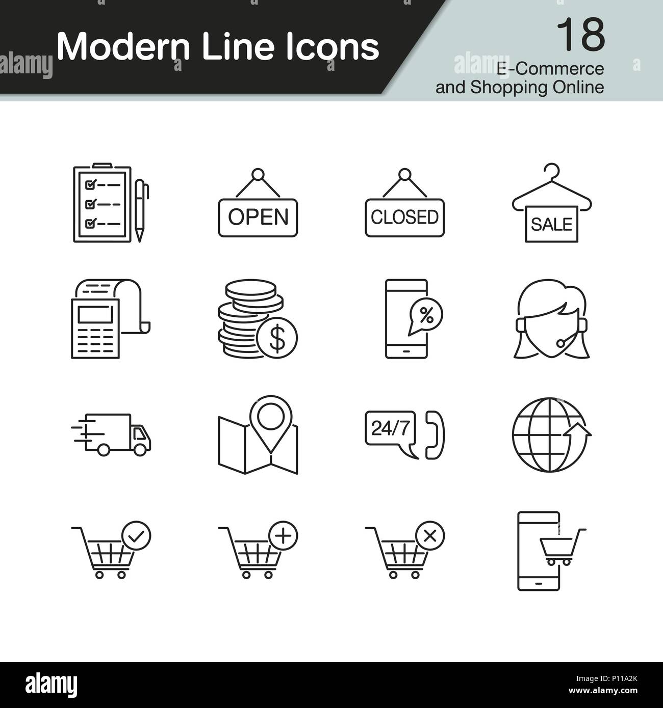 E-commerce and Shopping online icons. Modern line design set 18. For ...