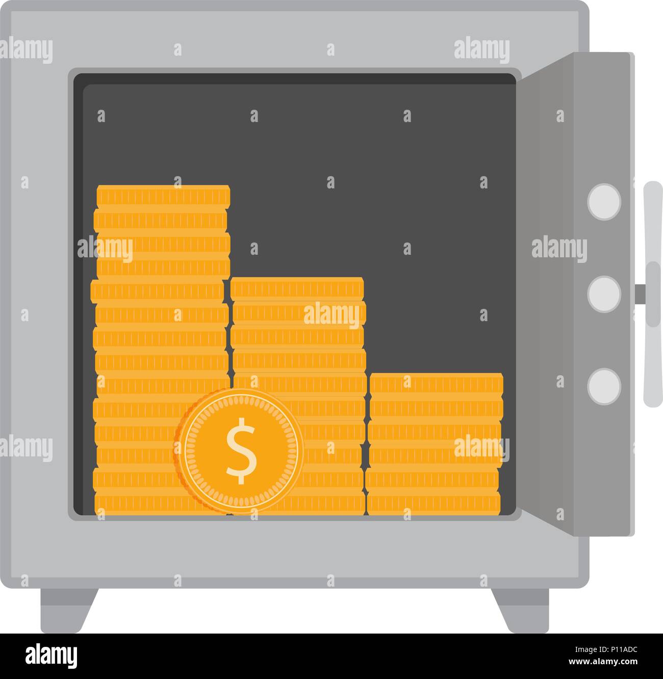 Golden coins in safe. Money storage vector. Safe with cash, money gold