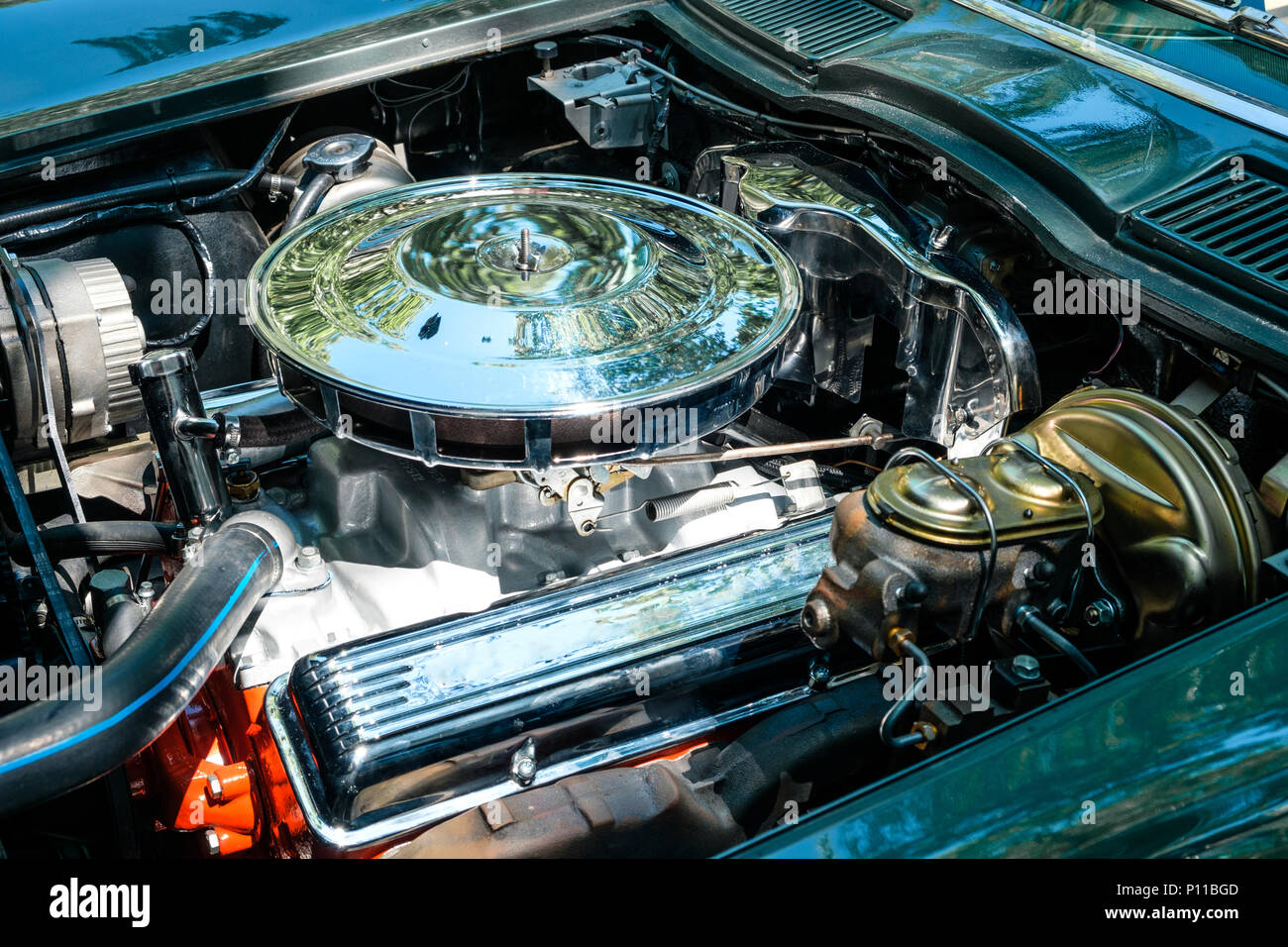 Old car engine interior - oldtimer automobile motor Stock Photo
