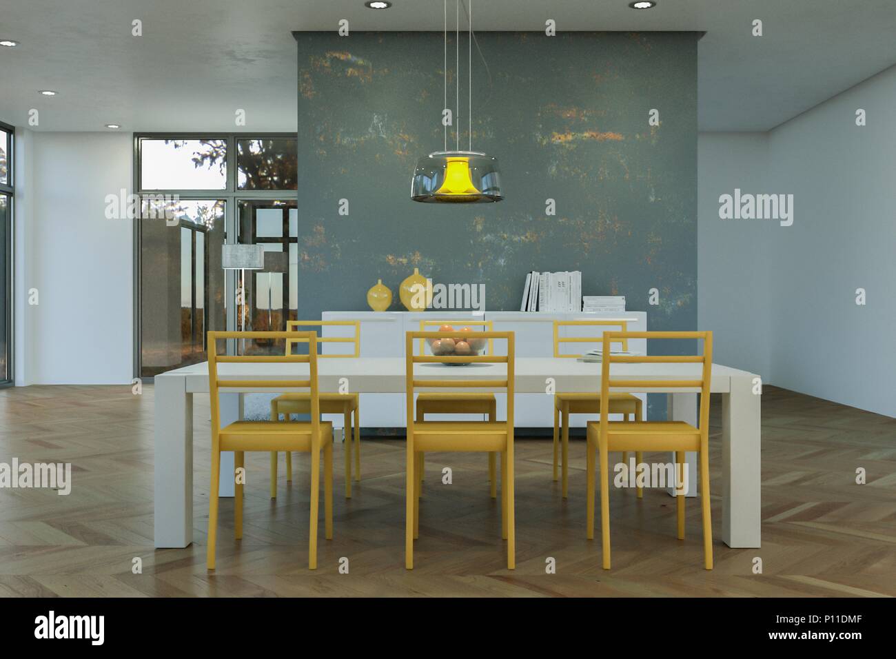 modern bright dining room skandinavian interior design Stock Photo - Alamy