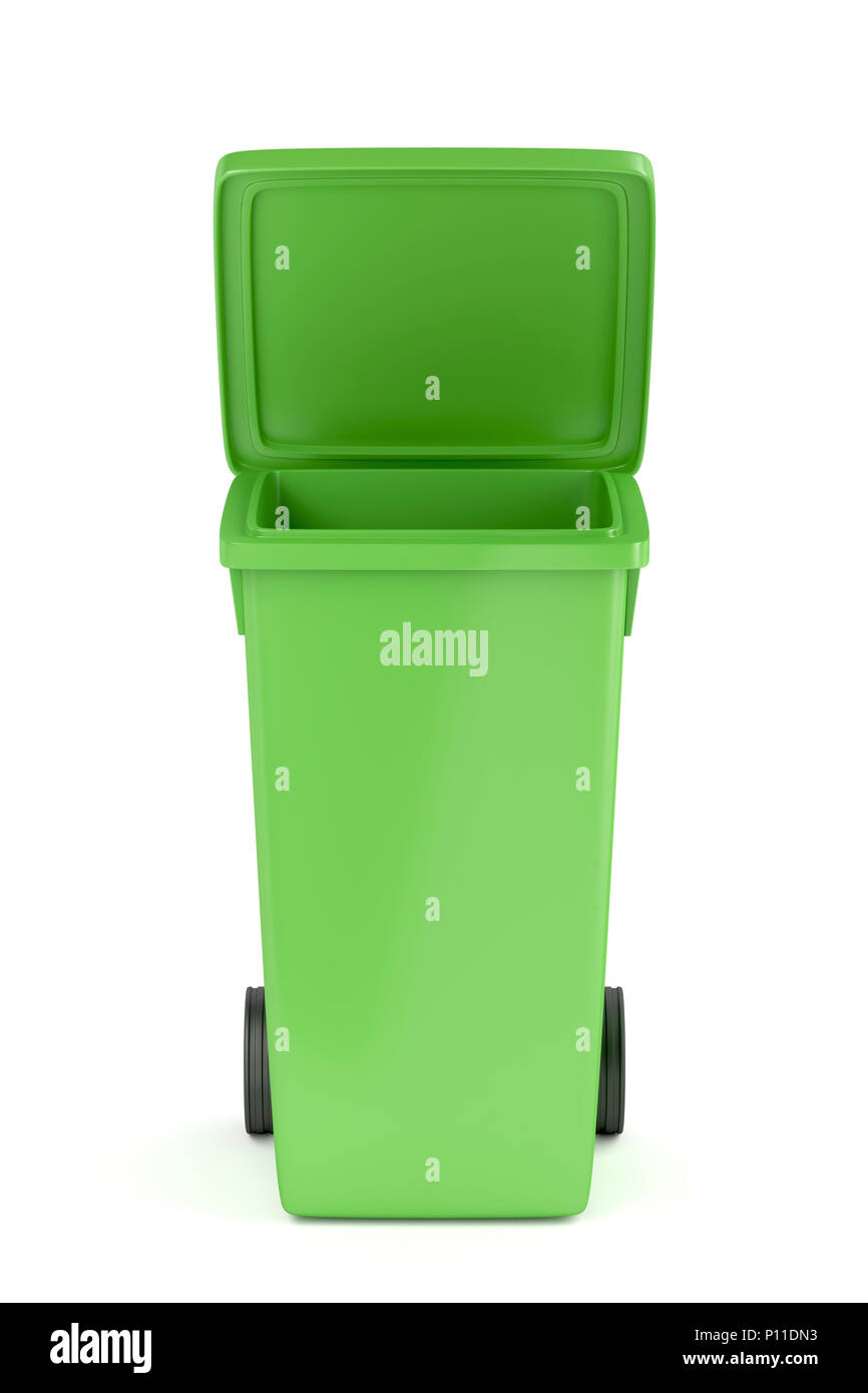 Green recycle bin on white background Stock Photo - Alamy