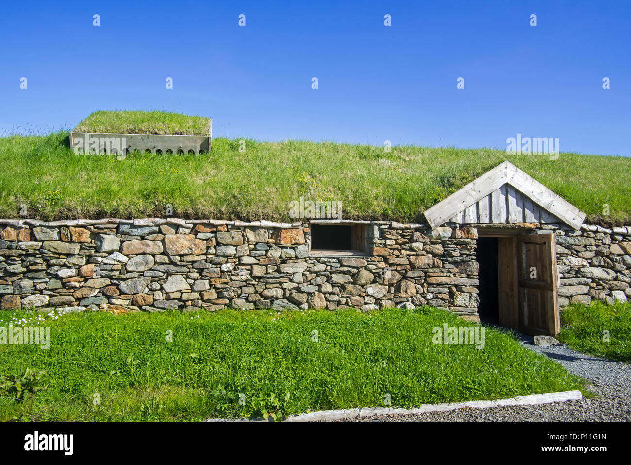 Replica of Norse Viking longhouse at Brookpoint, Unst, Shetland Islands