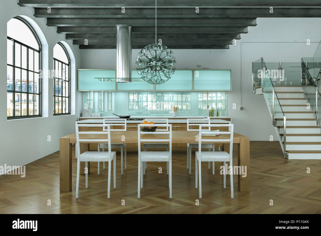 modern bright dining room skandinavian interior design Stock Photo - Alamy