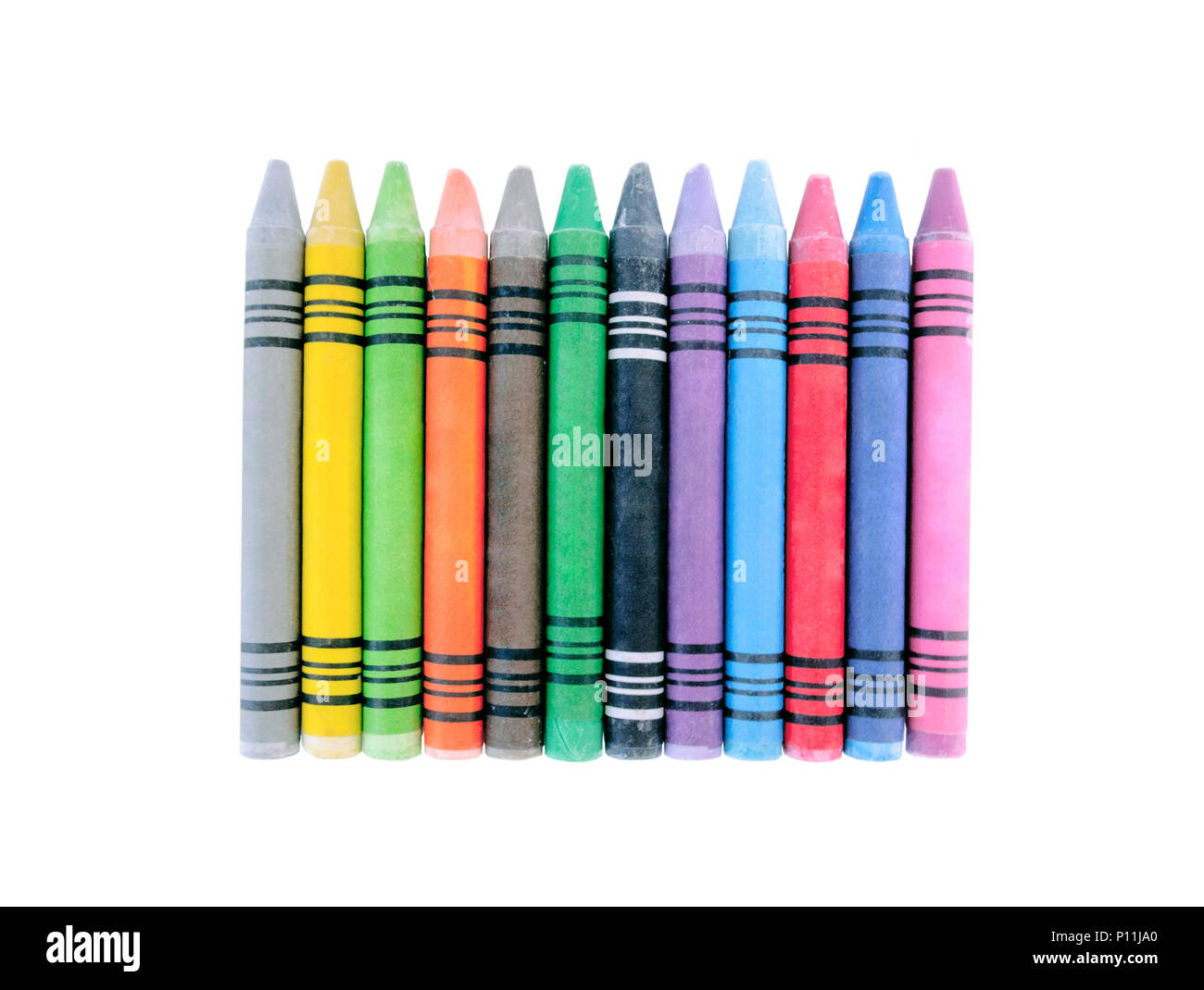 Wax crayons white background Black and White Stock Photos