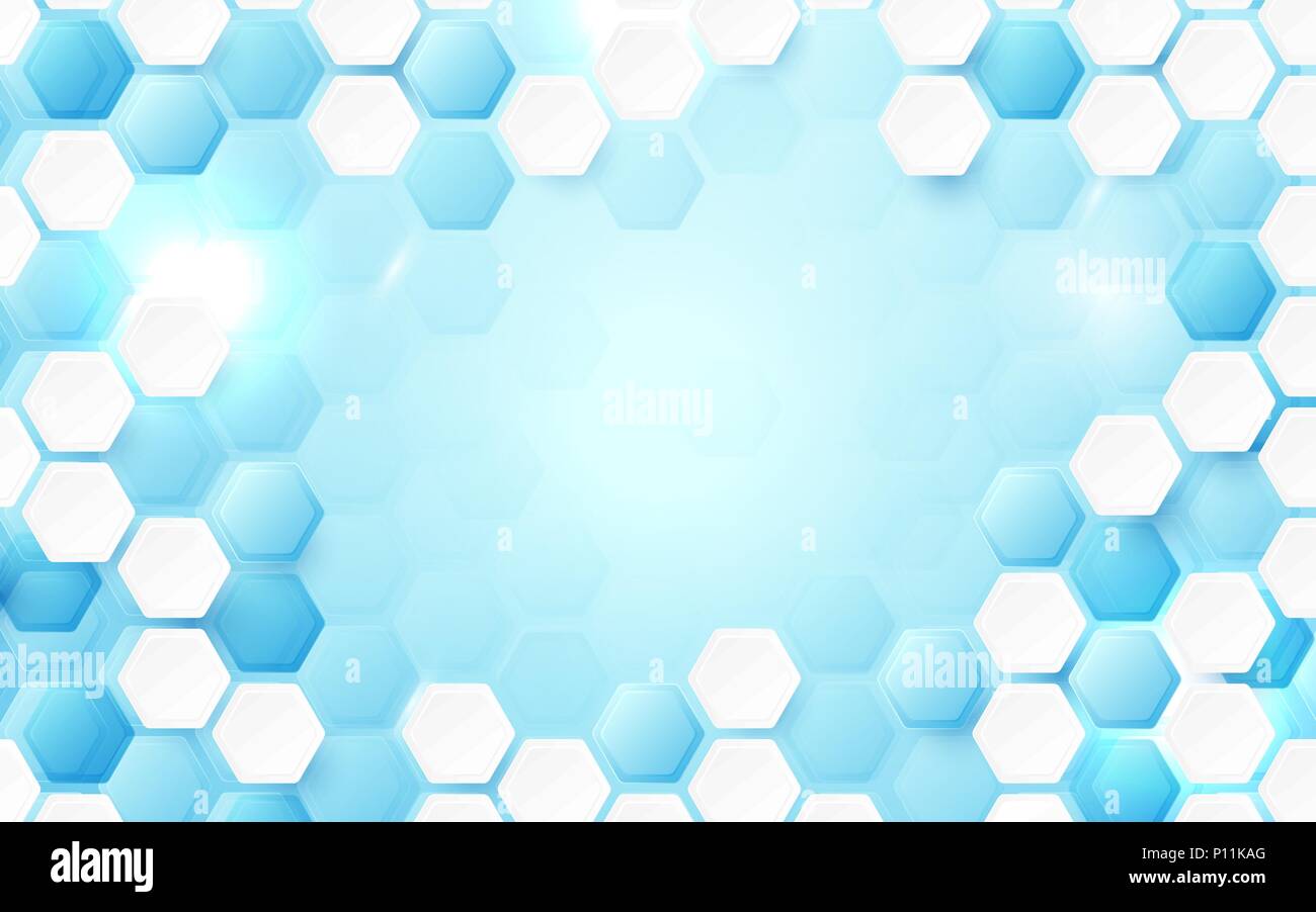 Abstract blue and white hexagons pattern. Science and technology ...