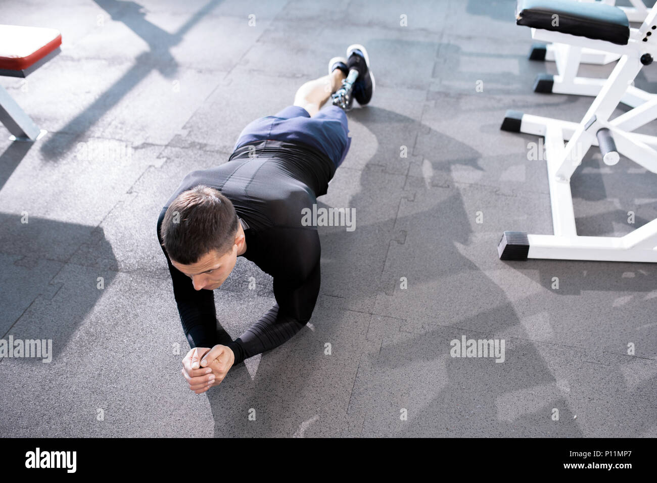 Push-ups in the gym Stock Photo