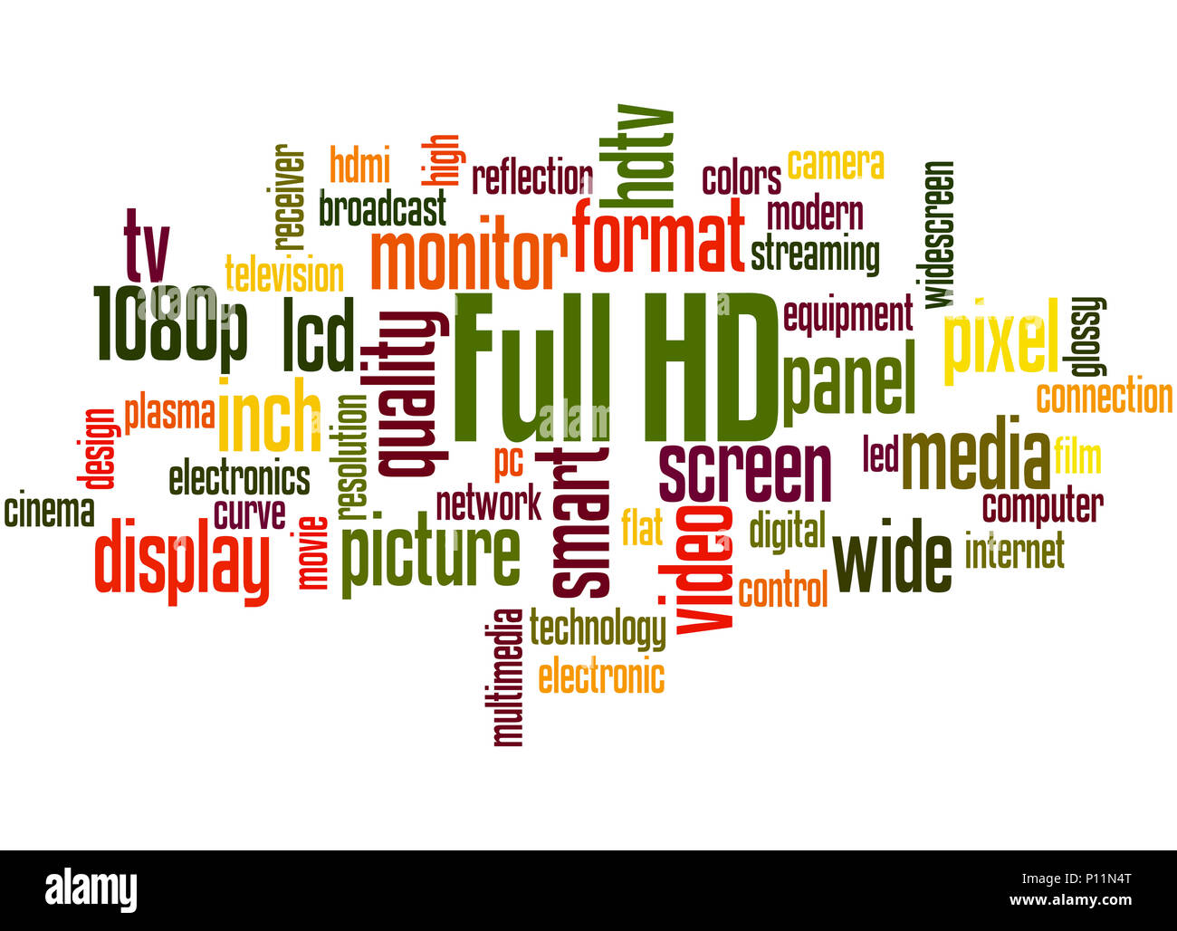 Full HD, word cloud concept on white background. Stock Photo