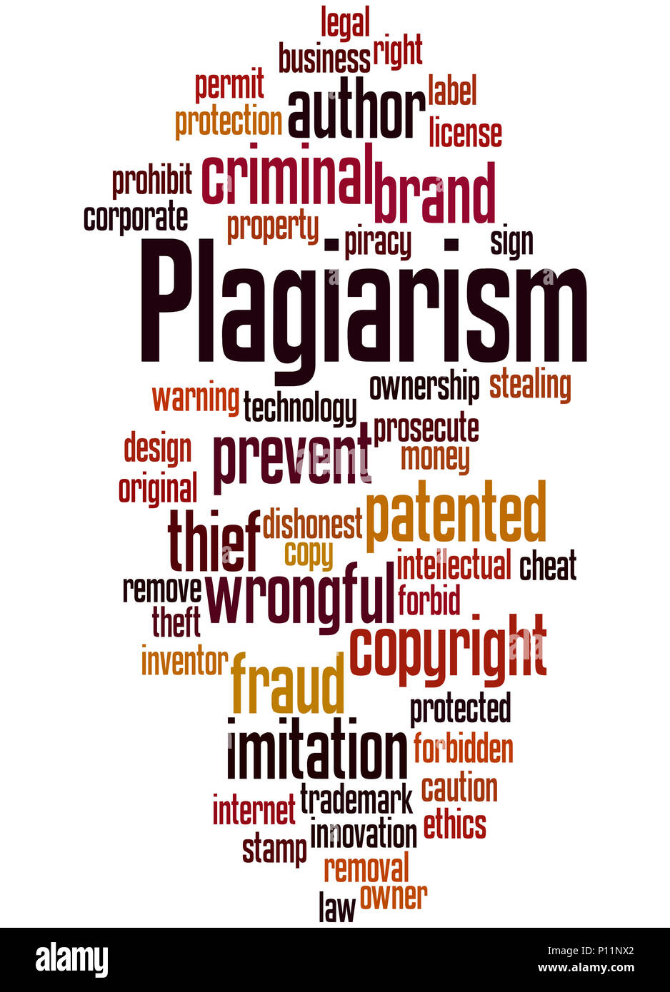 Plagiarism, word cloud concept on white background. Stock Photo