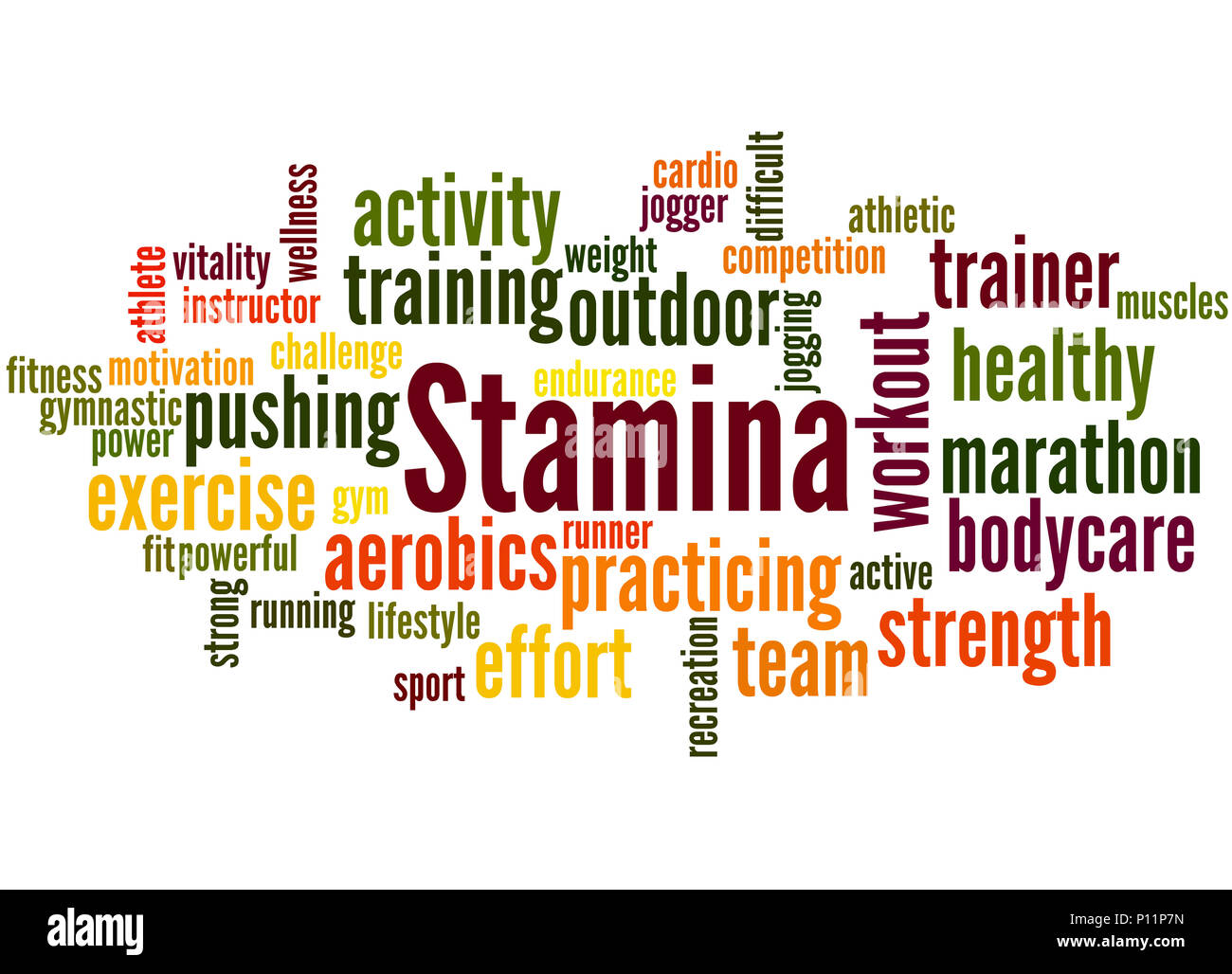 Stamina is staying power or enduring strength, word cloud concept