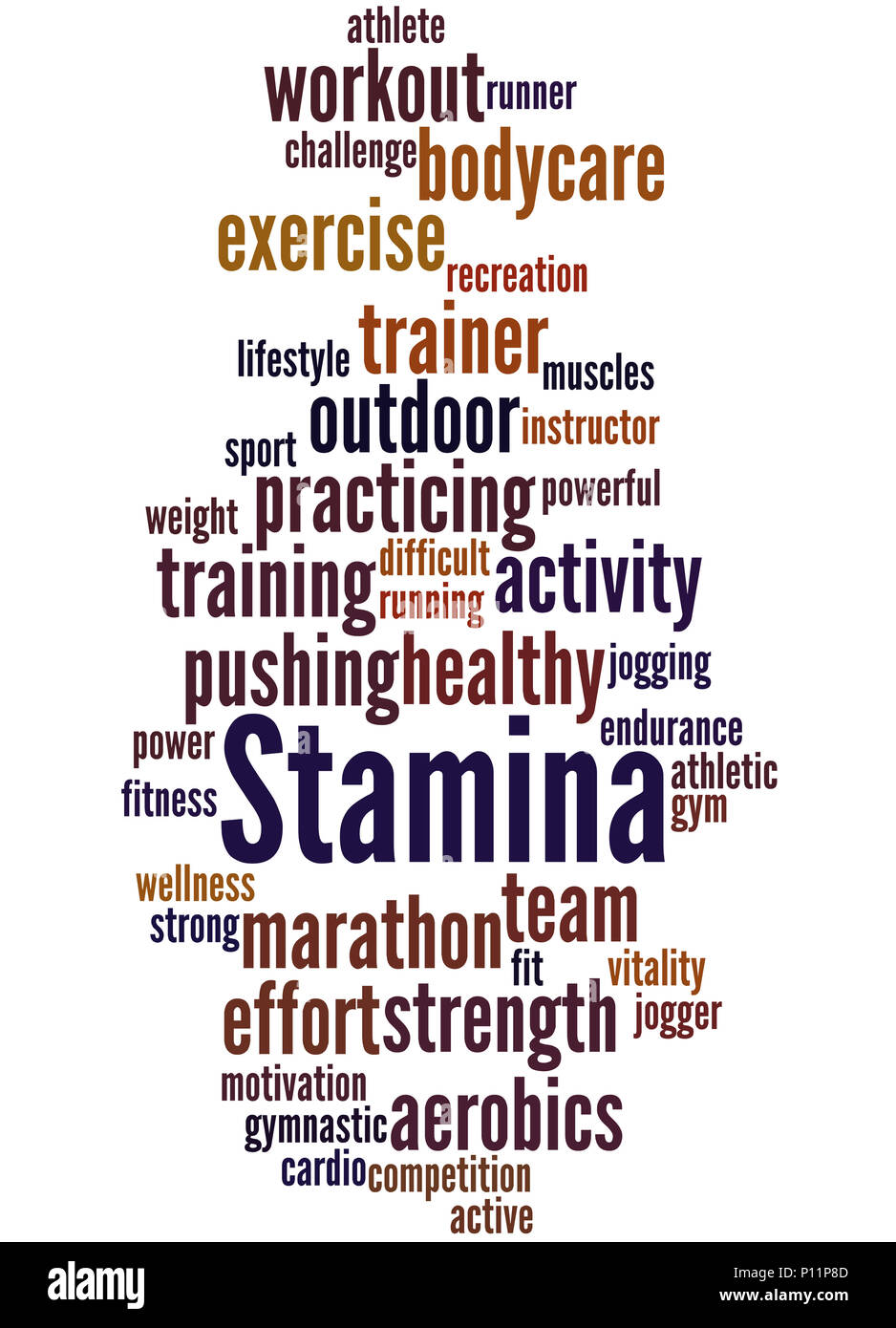 Stamina is staying power or enduring strength, word cloud concept on