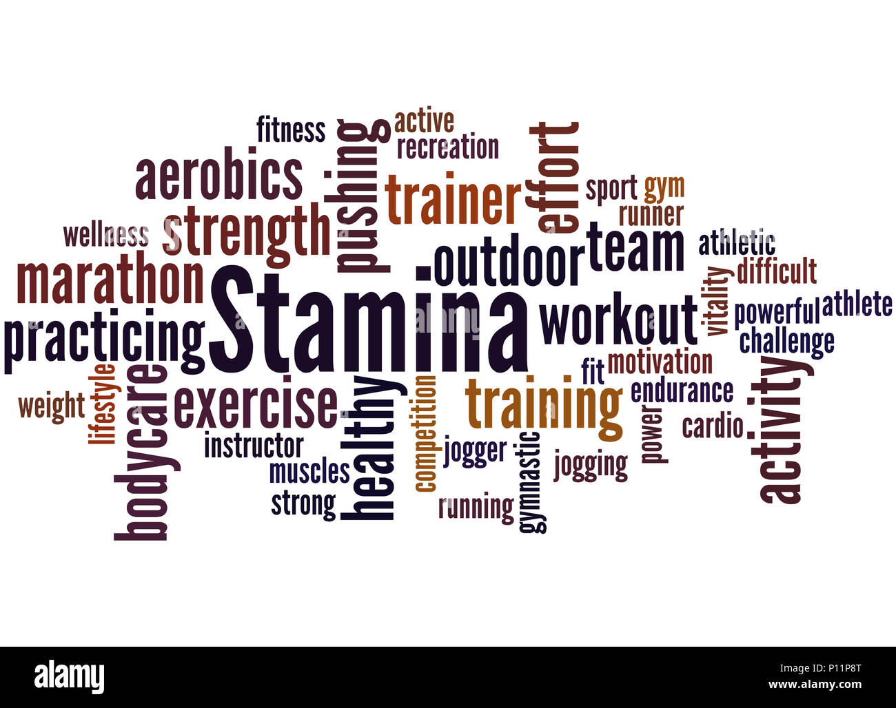 Stamina is staying power or enduring strength, word cloud concept on