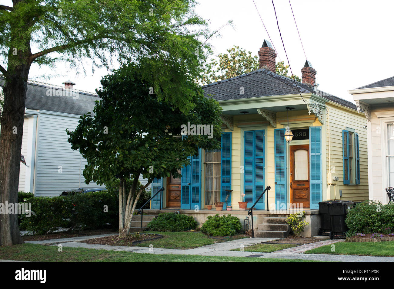 A shotgun house in the West Riverside neighborhood of New Orleans, Louisiana. Stock Photo