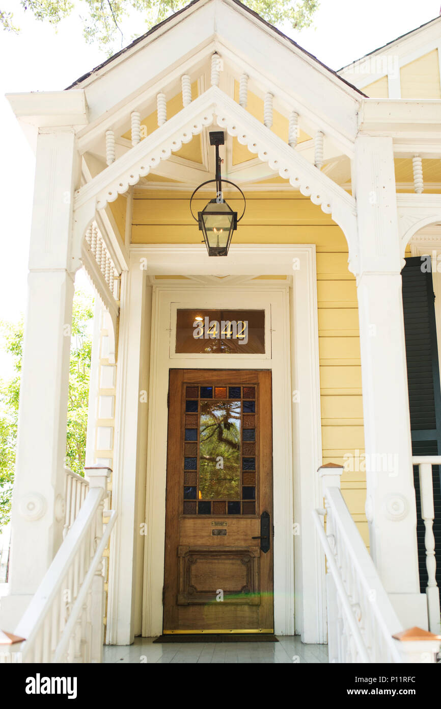 A charming door and porch in the Garden District of New Orleans, Louisiana. Stock Photo