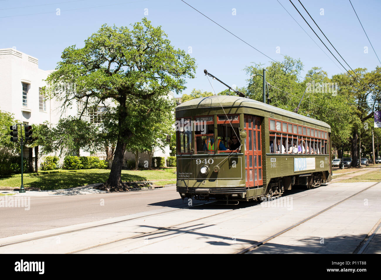 St. Charles Avenue streetcar in the Garden District of New Orleans