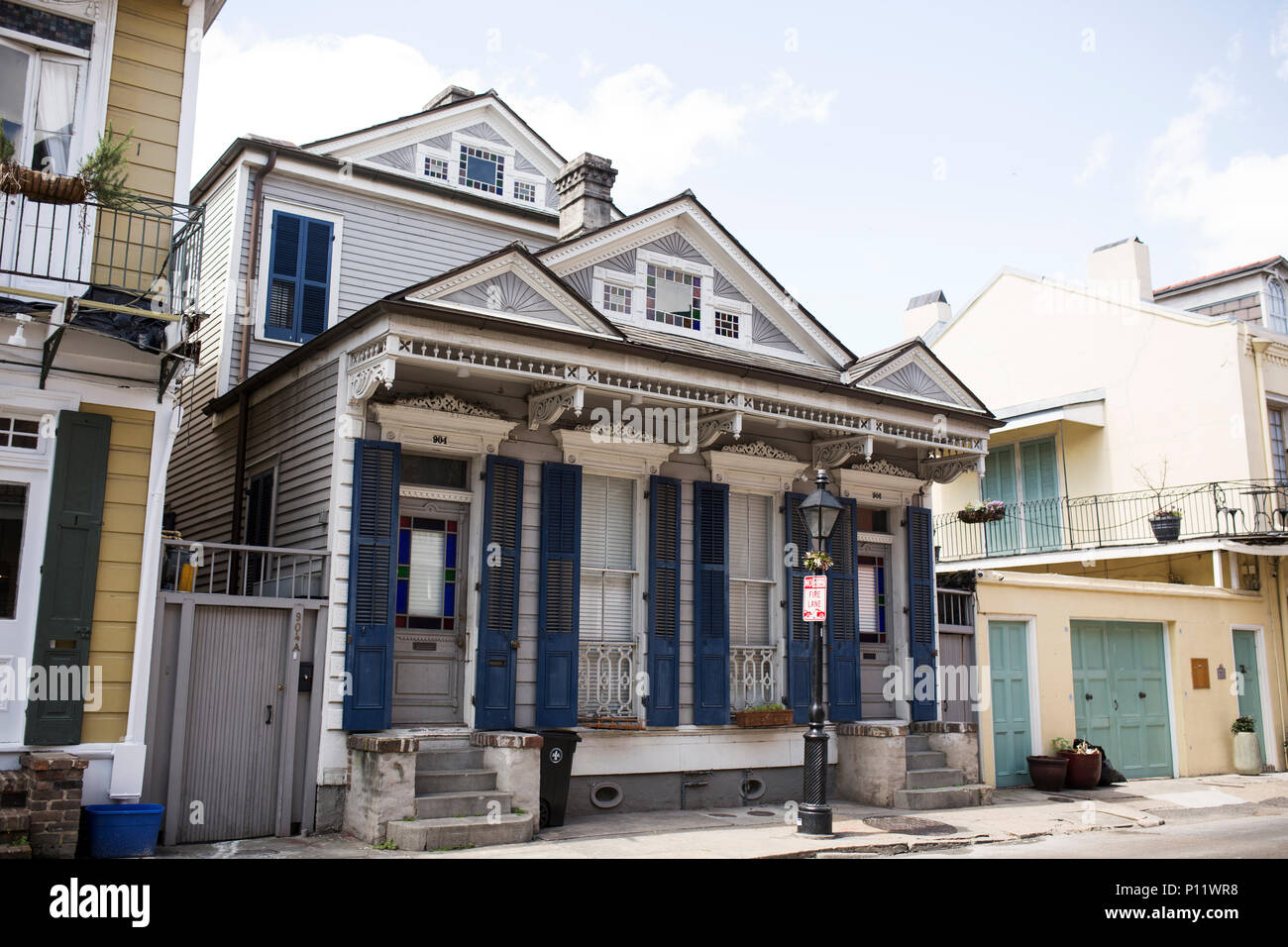 A typical shotgun house in the French Quarter of New Orleans, Louisiana. Stock Photo