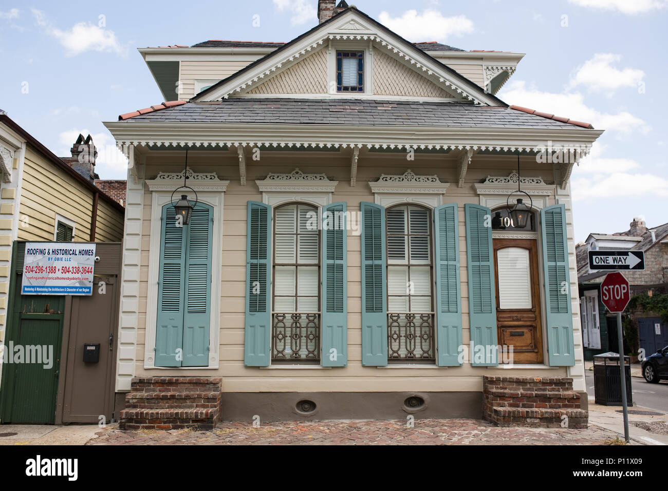 A typical shotgun house in the French Quarter of New Orleans, Louisiana. Stock Photo