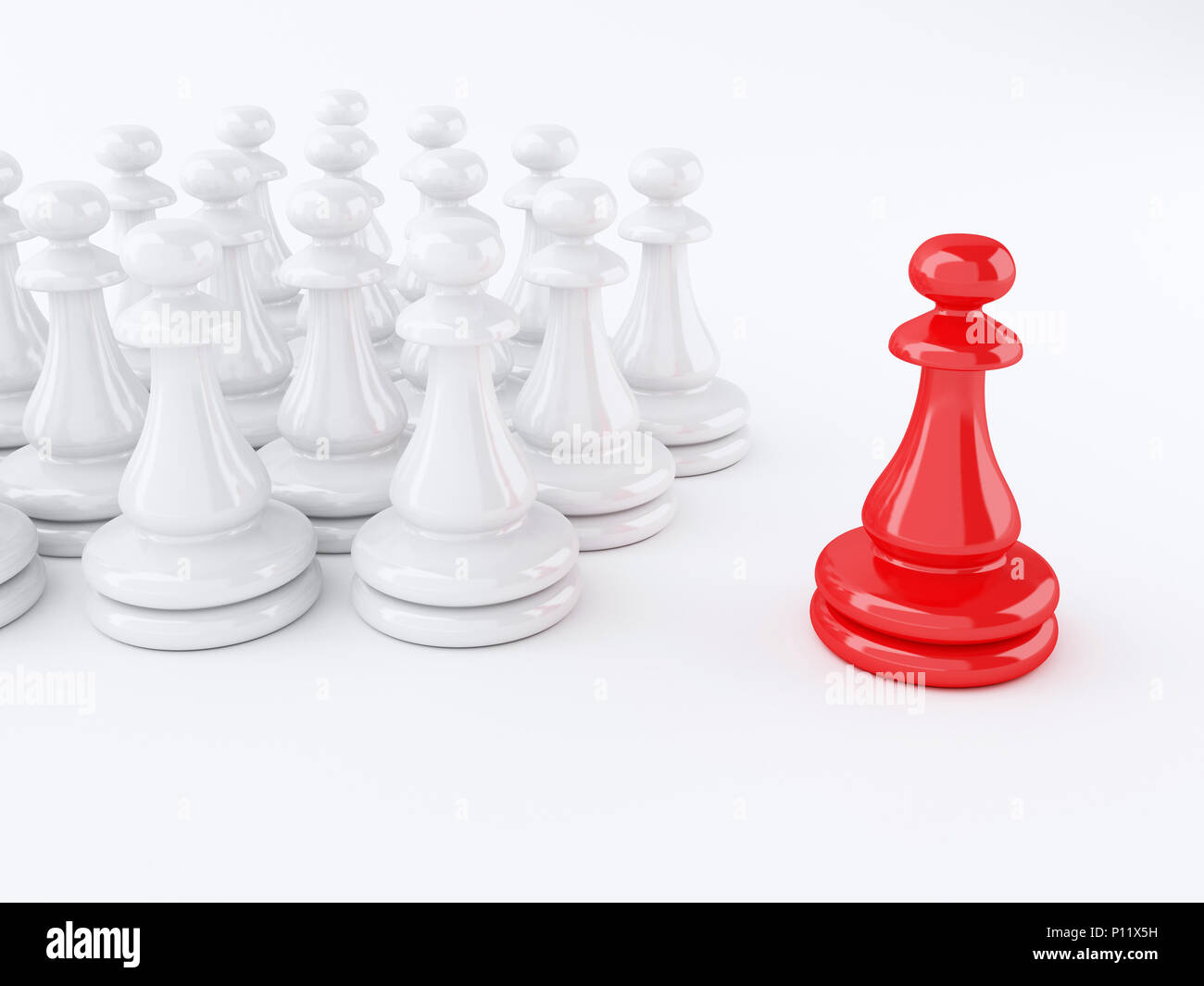 3D Rendering Front View of Many Pawn Chess with Leader in Front of