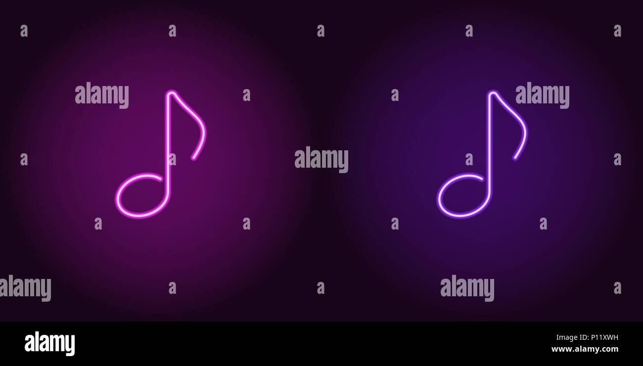 Neon icon of Purple and Violet Musical Note. Vector illustration of ...