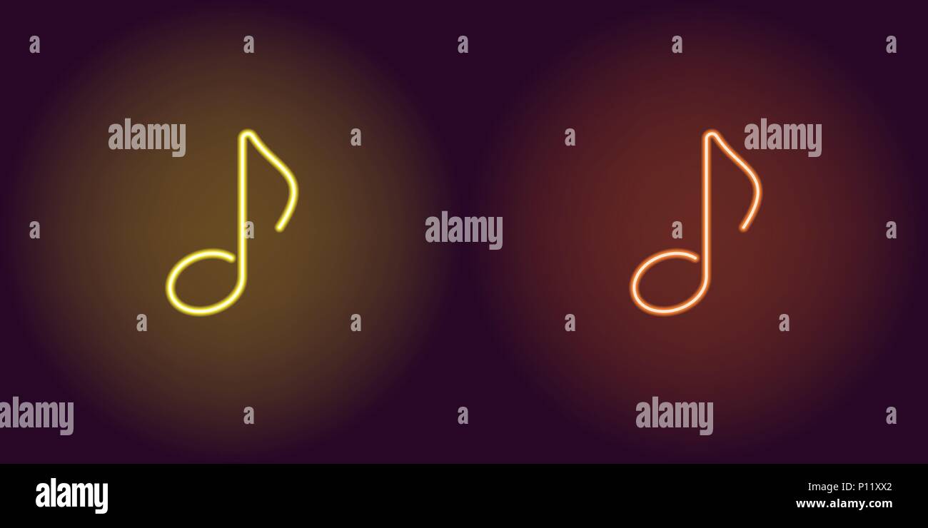 Neon icon of Yellow and Orange Musical Note. Vector illustration of