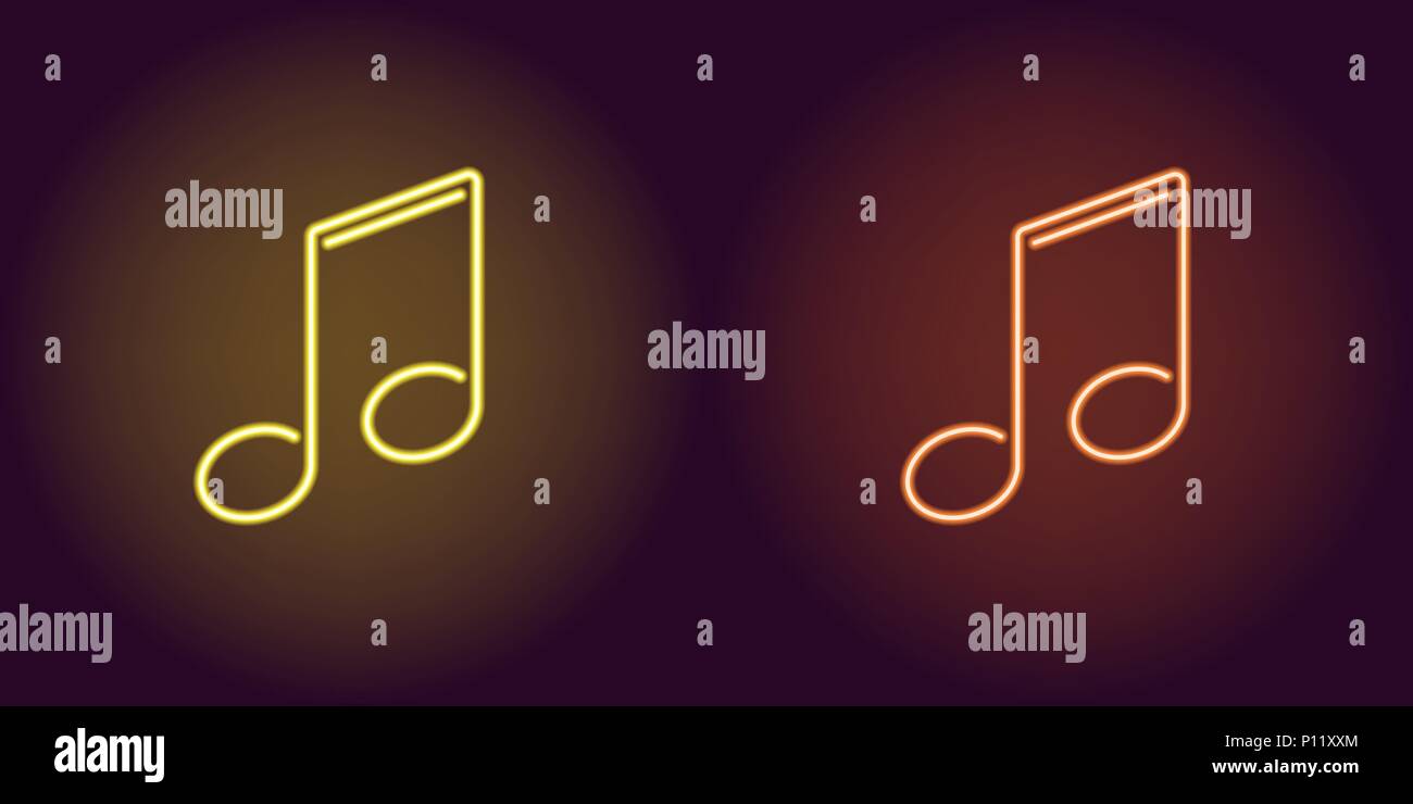 Neon icon of Yellow and Orange Musical Note. Vector illustration of