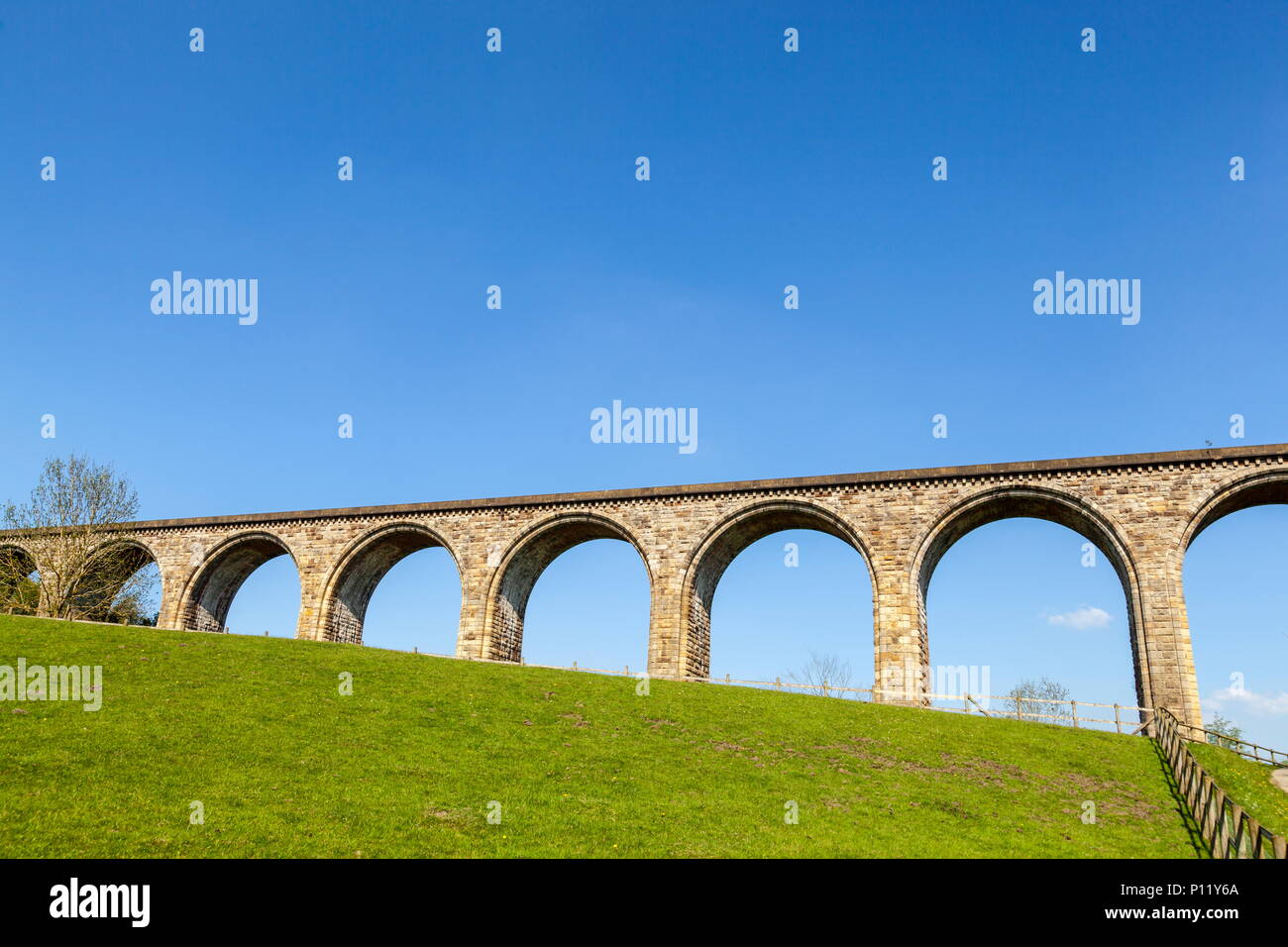 The Cefn Mawr railway viaduct which crosses the Dee valley and country park near Wrexham Stock Photo
