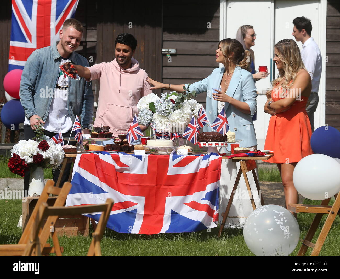 The cast of 'The Only Way Is Essex' filming a garden party scene at