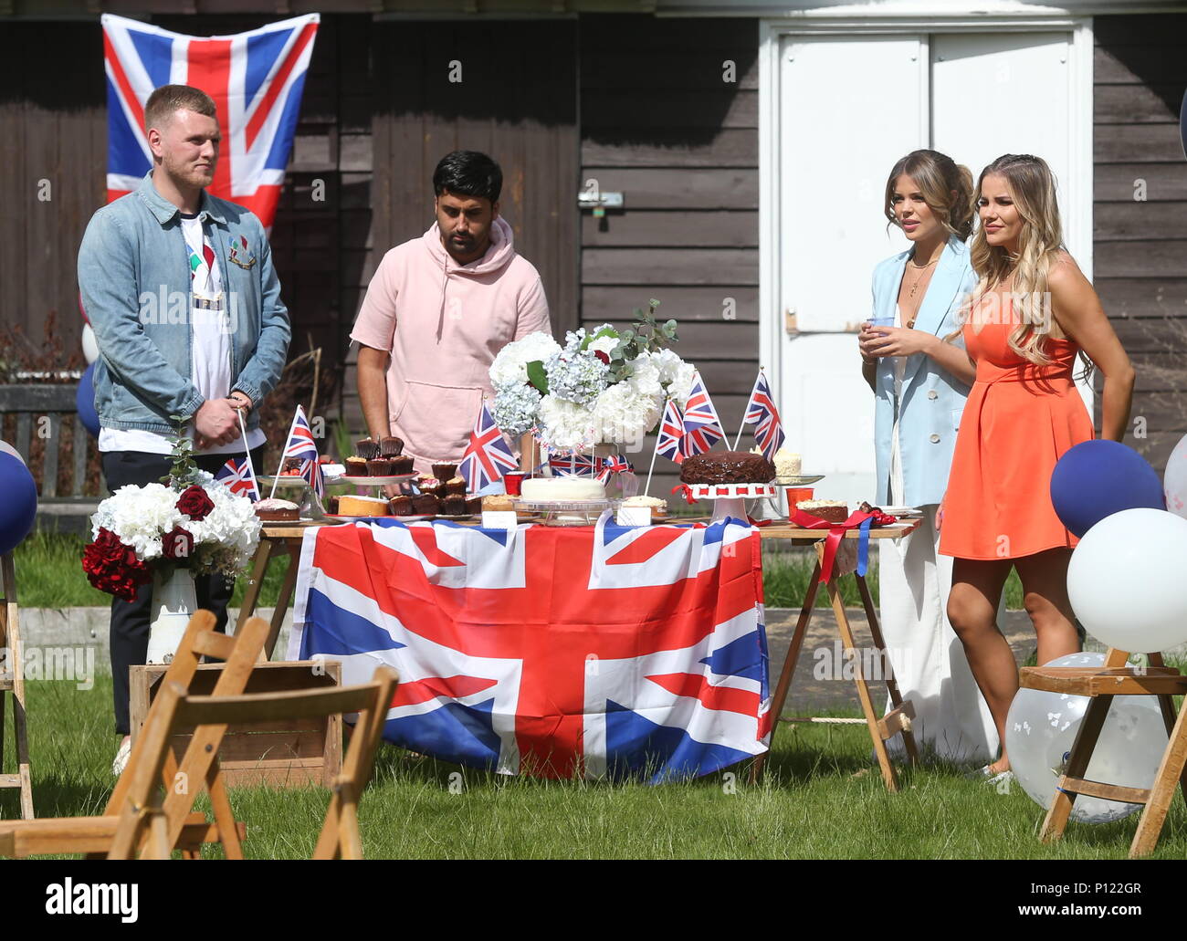 The cast of 'The Only Way Is Essex' filming a garden party scene at