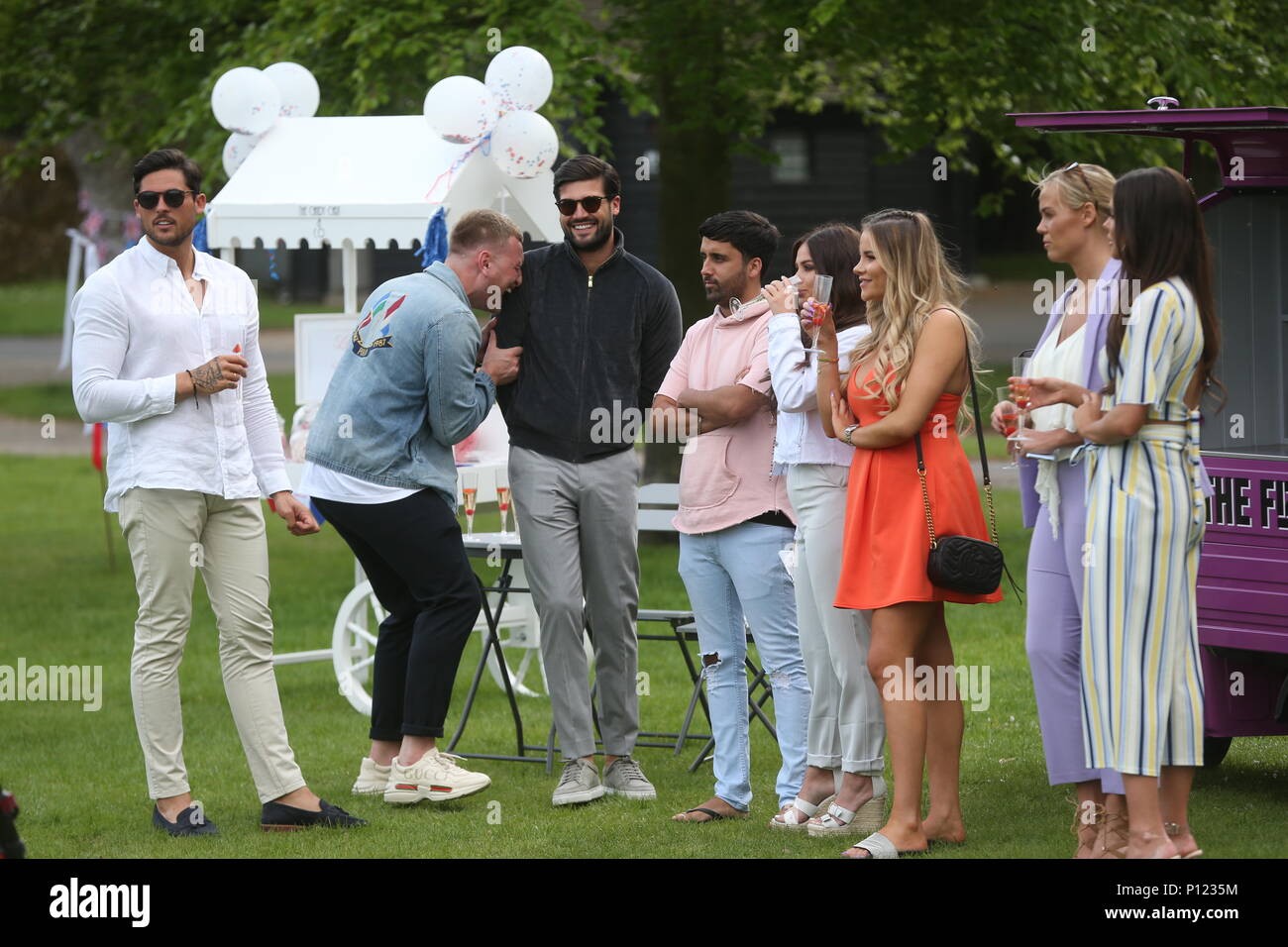 The cast of 'The Only Way Is Essex' filming a garden party scene at