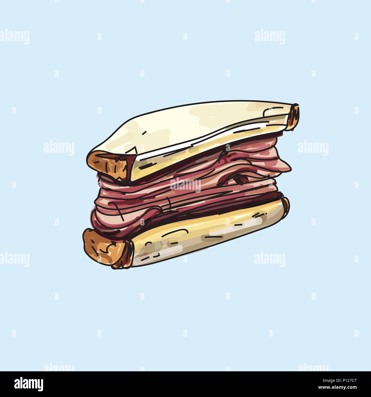 Vector Sandwich illustration on pastel background. Stock Vector